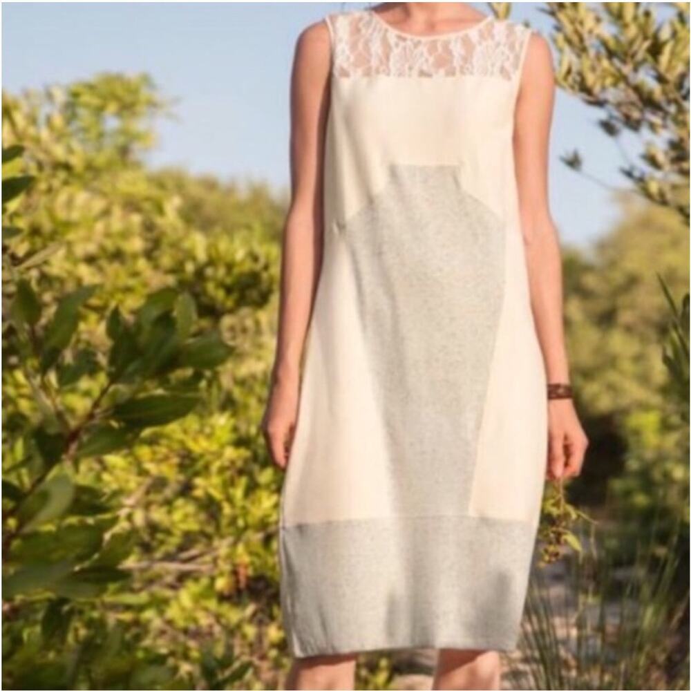 Sundance Mallorie Cream Lace Patchwork Tank Dress Size Small Summer Cotton Blend